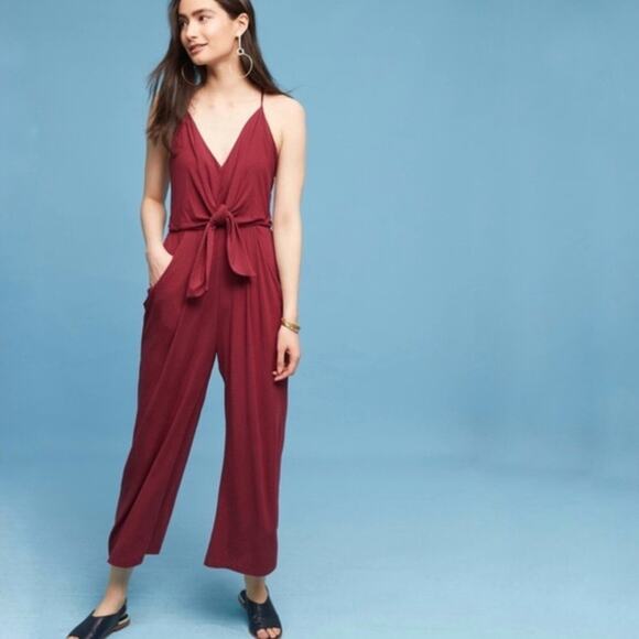 Anthropologie Moulinette Soeurs Burgundy Red Romper Jumpsuit Pockets Medium - Picture 1 of 9